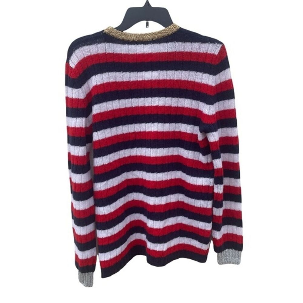 GUCCI MICHELE sweater 100% wool striped UFO sequins XL Women’s Designer 16 18 - Picture 9 of 10